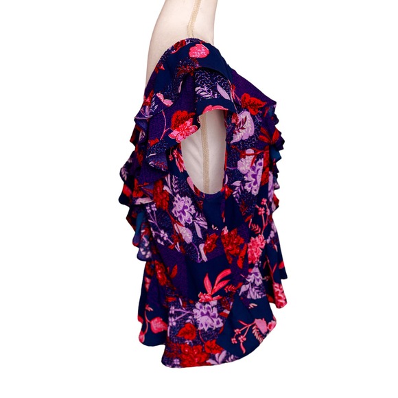 Sofia Vergara Women's Blue Pink Flutter Sleeve Floral Blouse Plus Size XXL - Picture 2 of 7